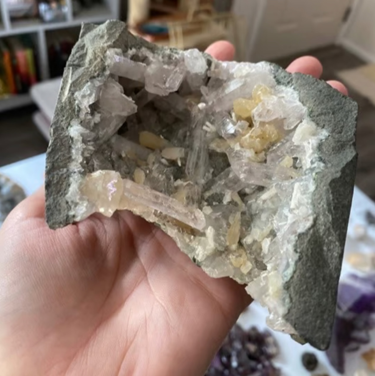 Goboboseb Crystal Cave with Amethyst, Stilbite, and Calcite Inclusions