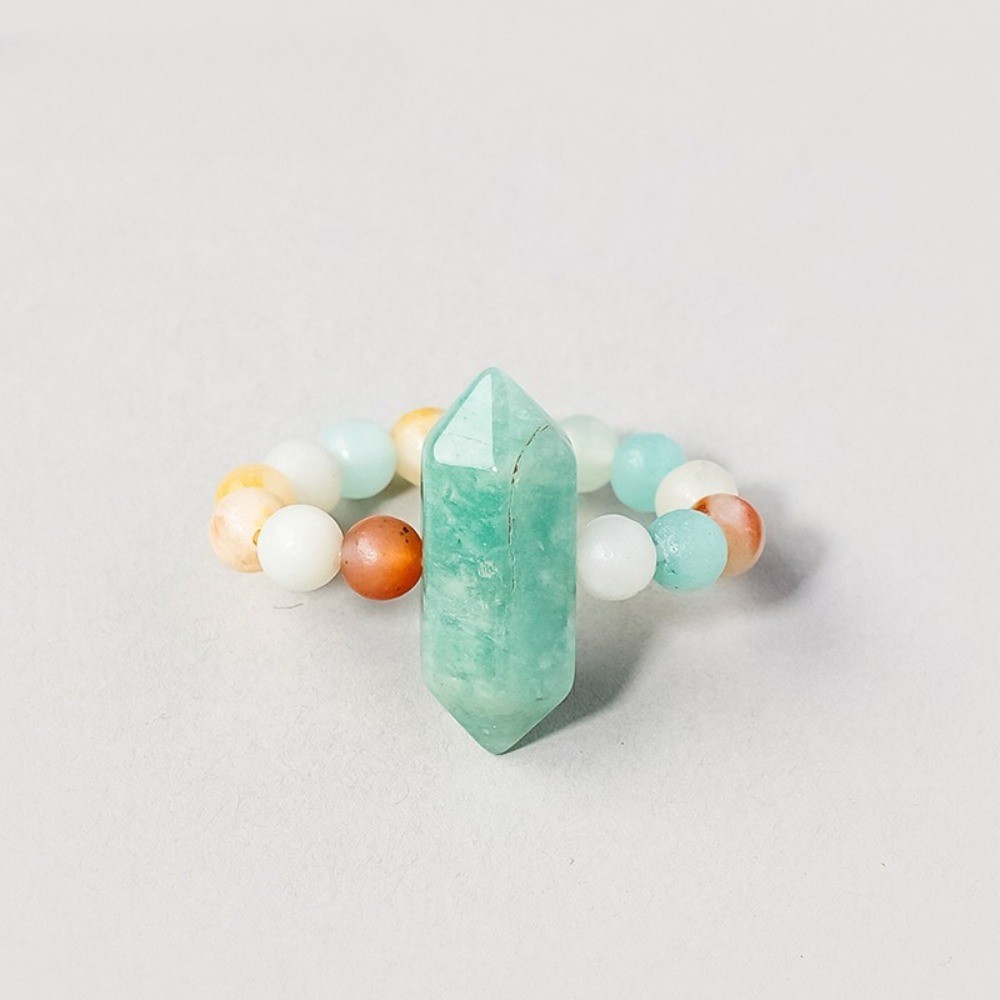 Natural Crystal Beaded Double Terminated Point Ring Healing Chakra Jewelry Gift