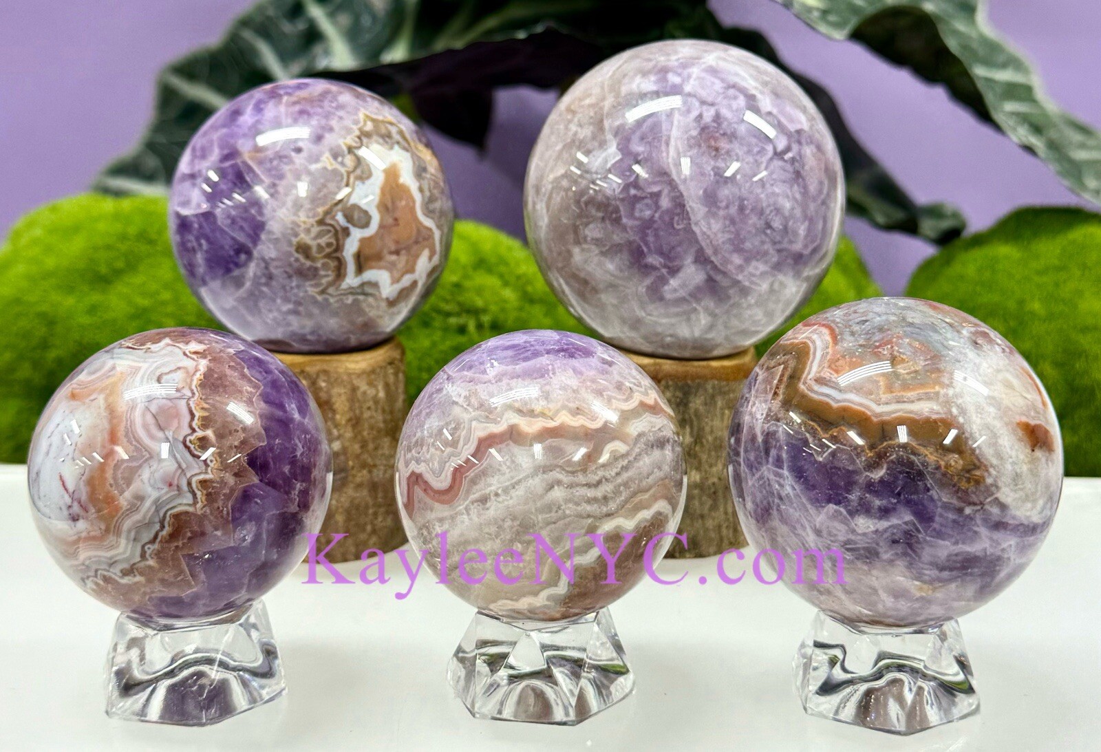 Wholesale Lot 5 pcs Natural Amethyst Lace Agate Sphere Crystal Healing Energy