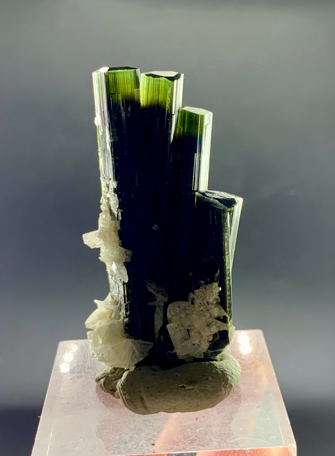24 Gram Supper Fantastic Green Cap Tourmaline crystal penetrate in quartz beauty