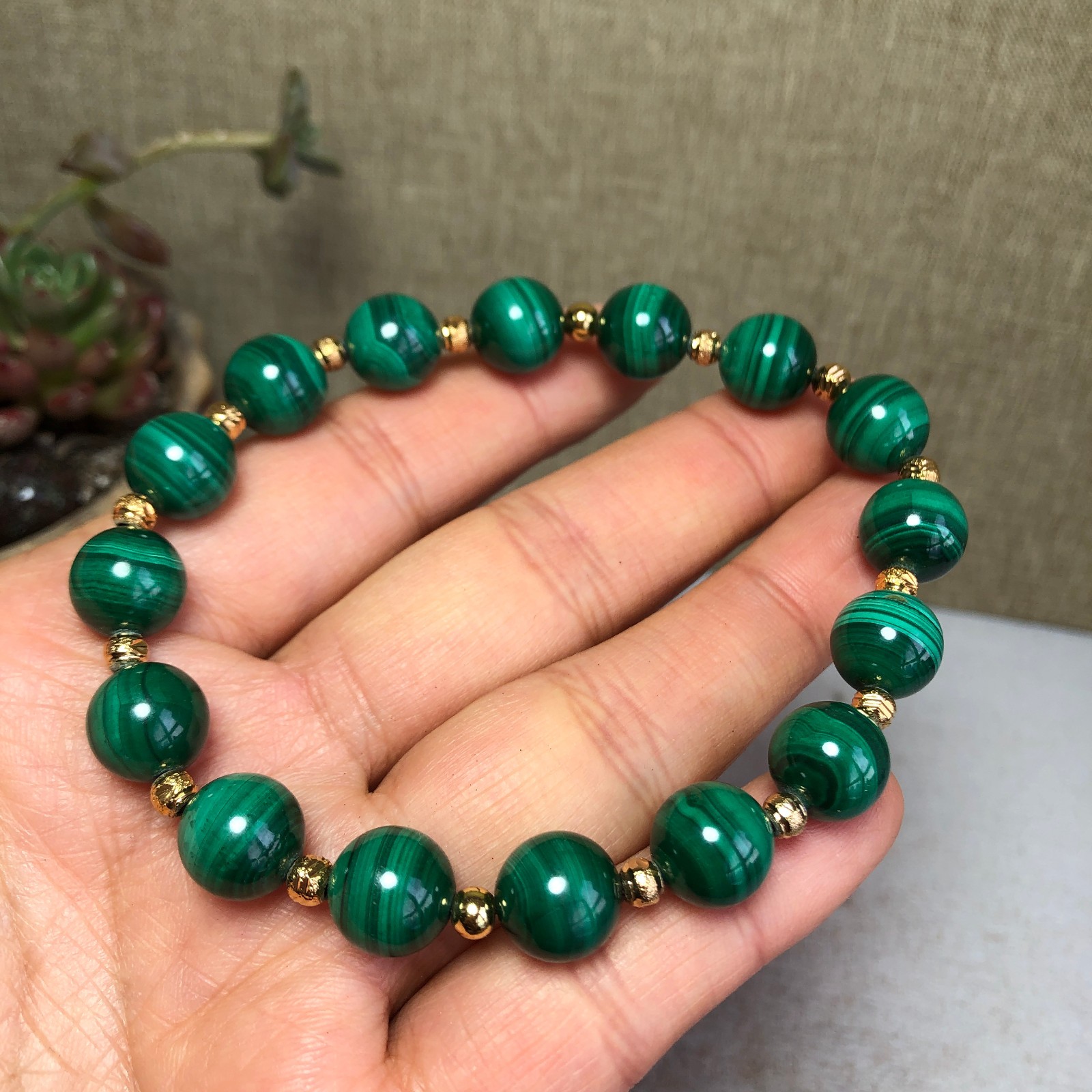 12mm Natural malachite gemstone Crystal chain beads bracelet 38-39g A4100
