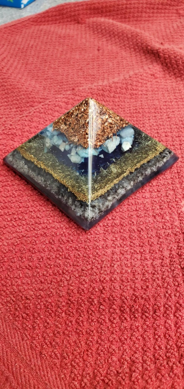 Orgone Pyramid Quartz, Amazonite,Snowflake Obsidian, And Copper/Brass