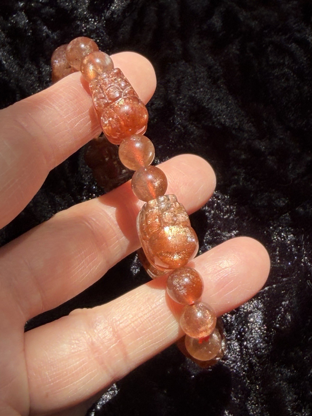 14mm Natural Pixiu Sunstone Flashy Crystal Bracelet Fits 7-7.5” Wrists