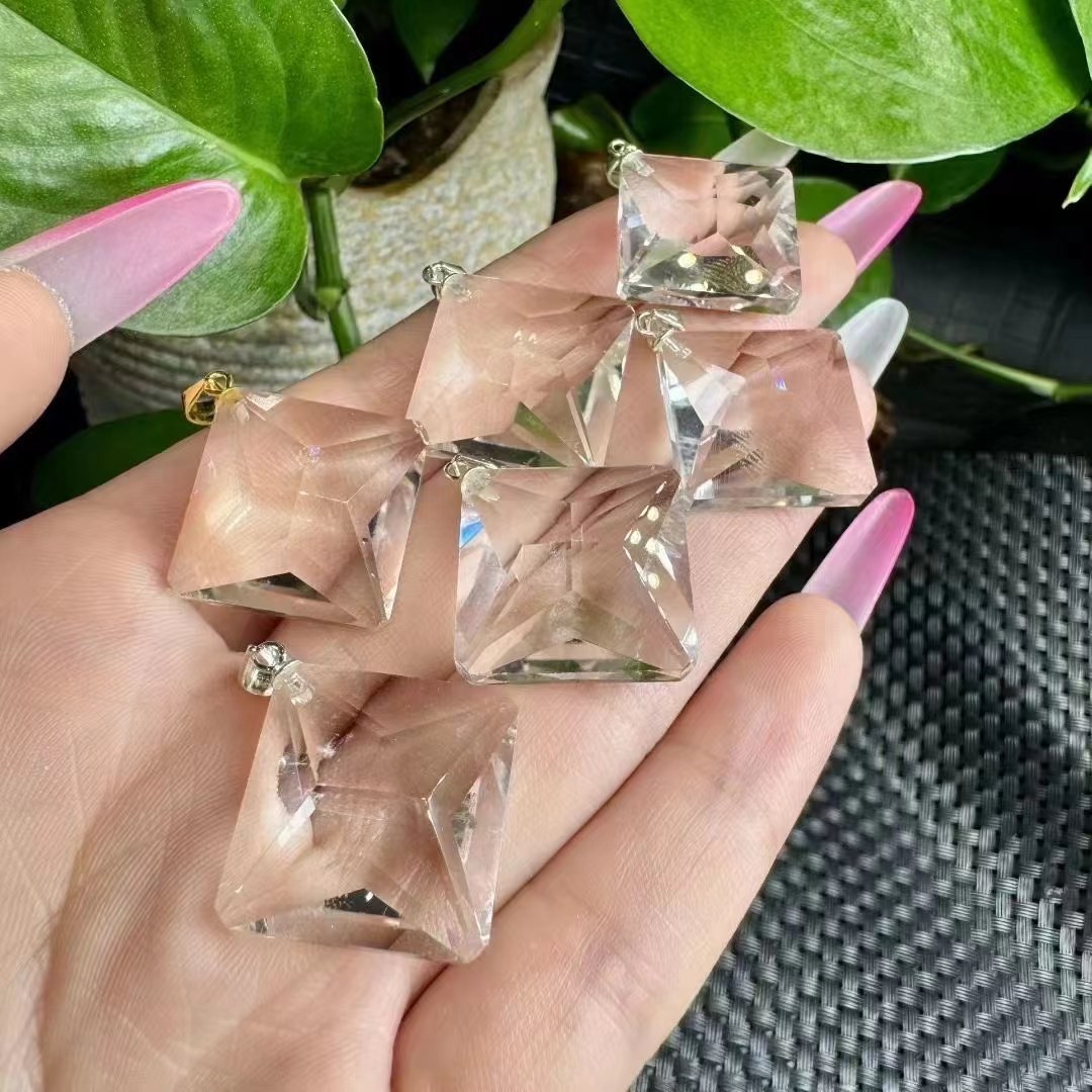 1pc Natural clear crystal rhombus pendant S925 silver reiki healing