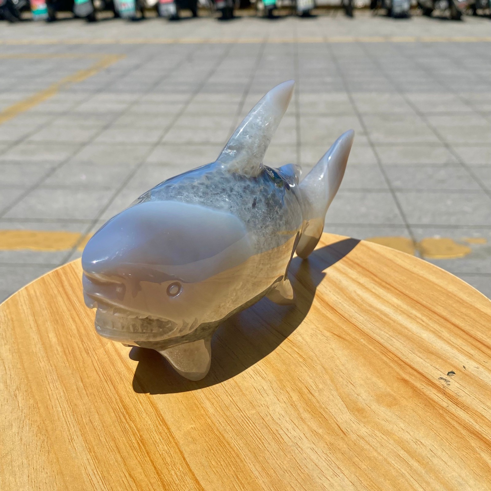1.8LB Natural Agate Hand Carved Shark Figurine, Ocean Power Crystal Statue