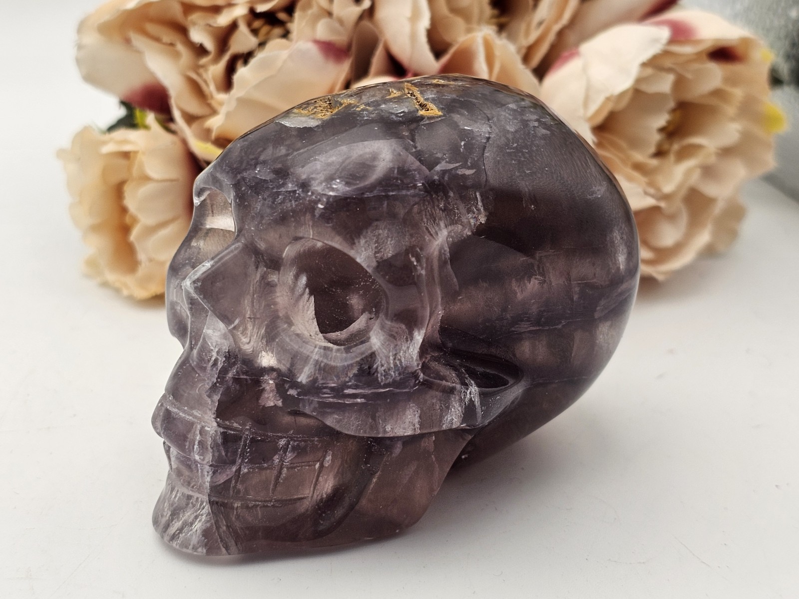 ✨️SALE✨️ Rainbow Fluorite Skull Crystal Carving 420g 5.3 x 7 x 4.7cm purple