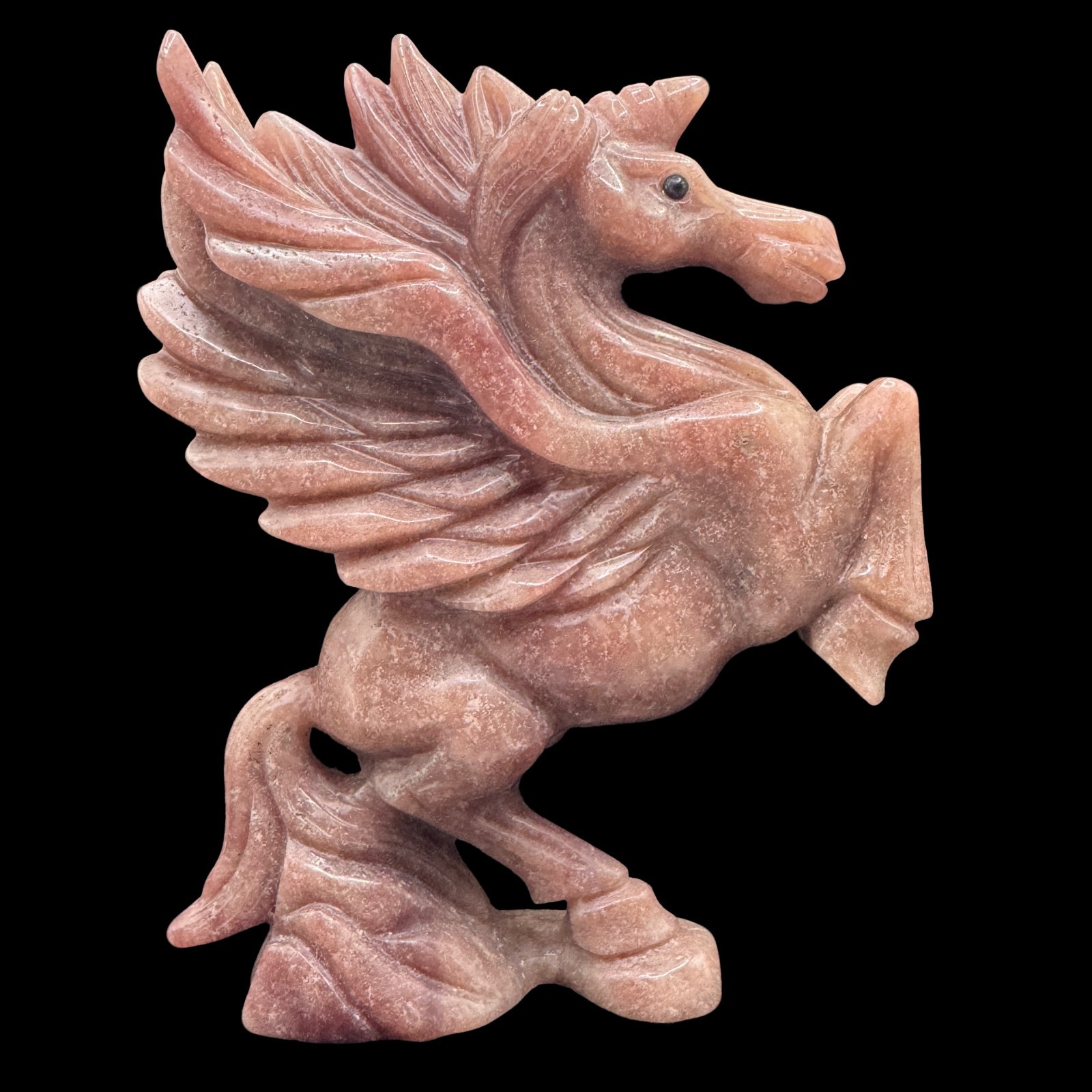 Hand Carved Natural Strawberry Quartz Pegacorn, Symbol of Pure Heart & Elevated