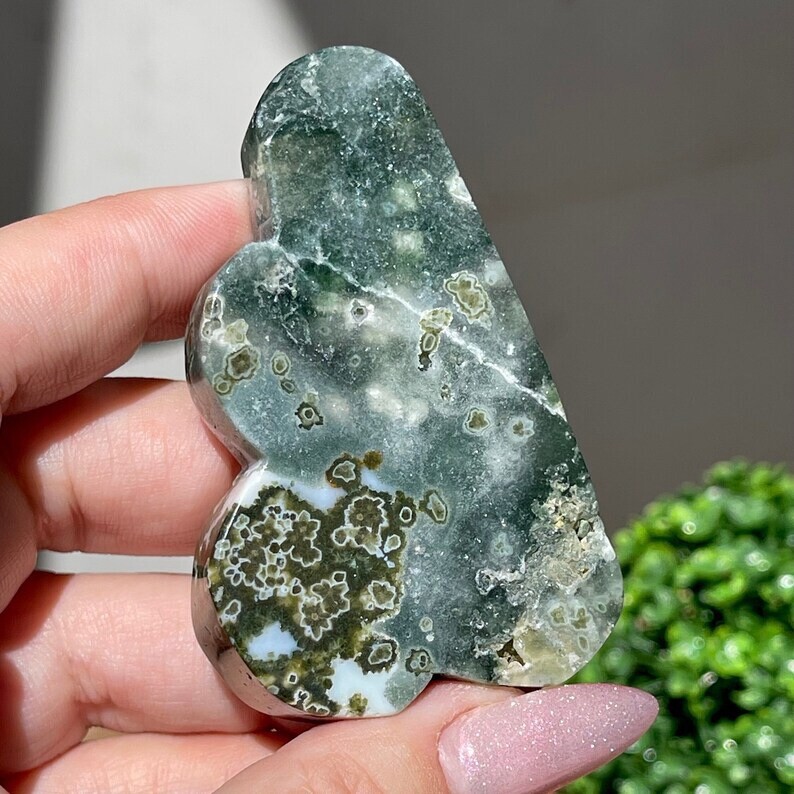 7th Vein Ocean Jasper Cloud Carved Slab with Green Quartz #18 Bubble Jasper