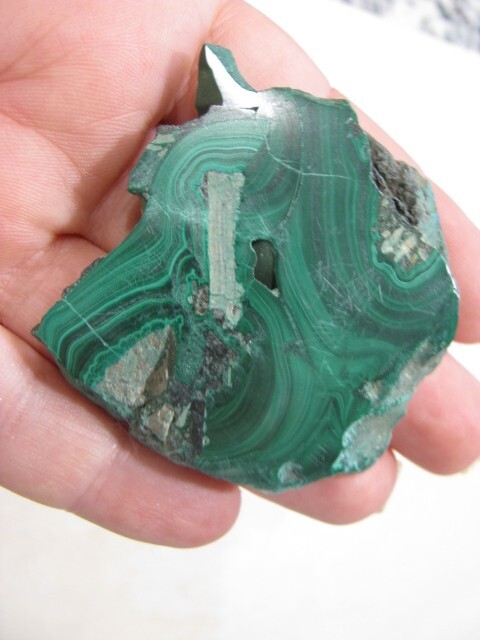 M1 – 65g PALM SIZE MALACHITE SLAB 2 SIDE POLISHED GEMSTONE CONGO slice lapidary
