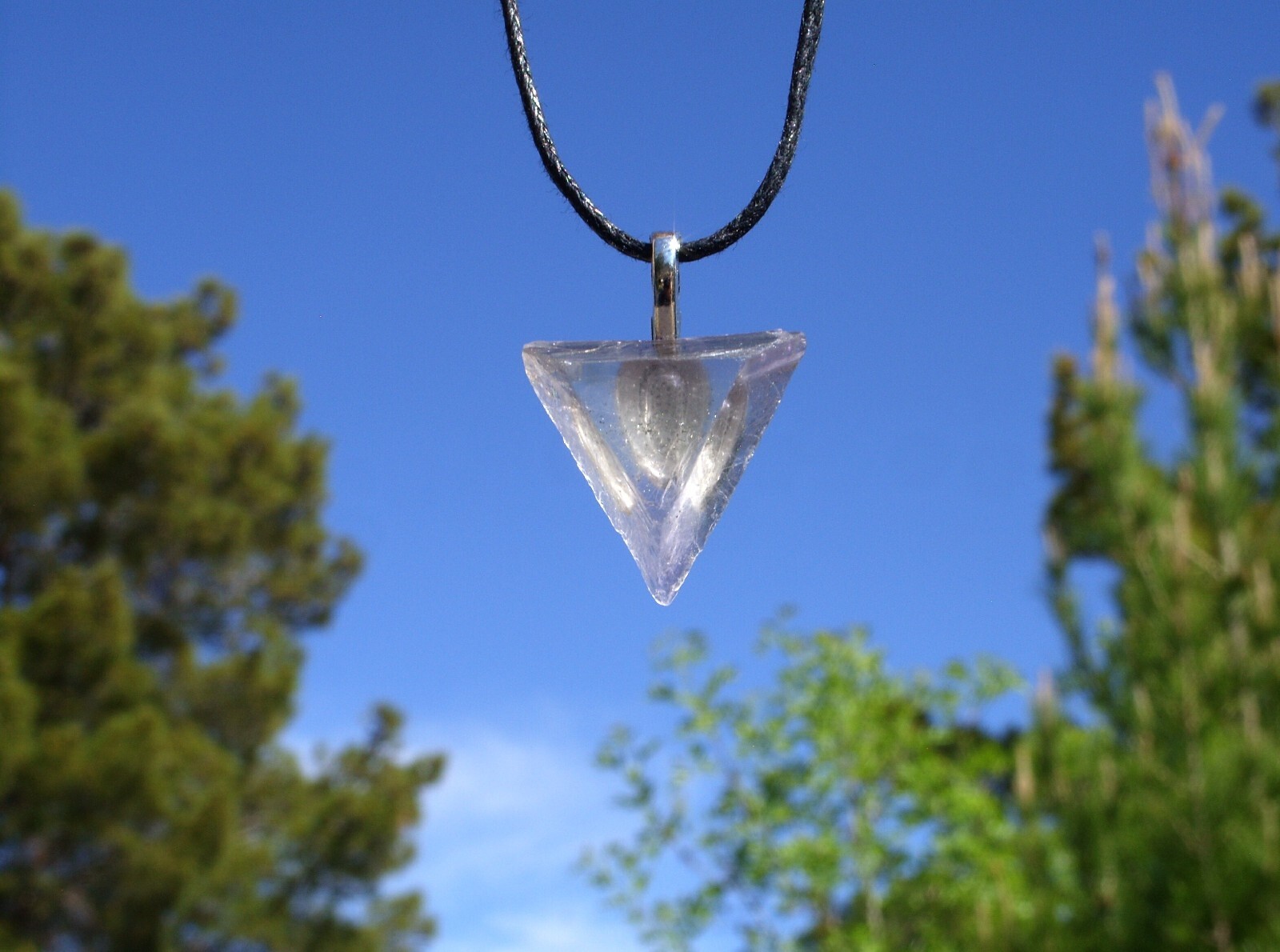 Purple Clear Fluorite Raw Rough Triangle Free Form Crystal Pendant Necklace
