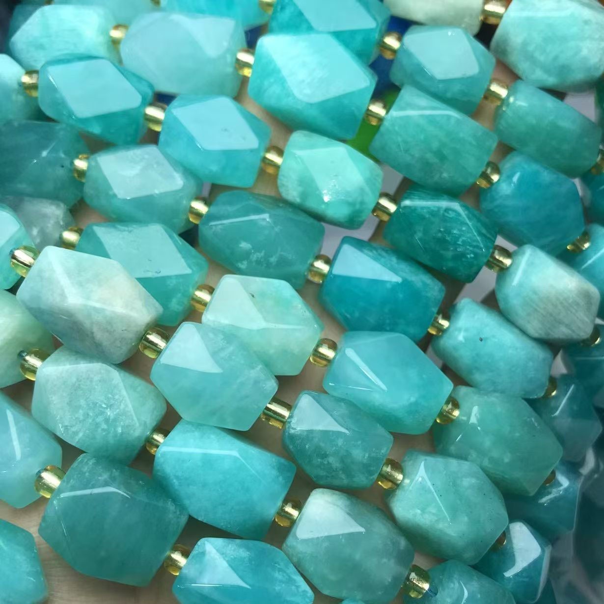 Natural Amazonite Faceted Rectangle Loose Beads, Turquoise Green Gemstone Beads