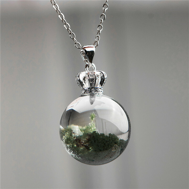 AAAAA Natural Green Phantom Quart Crystal Pendant Sphere Round Beads Necklace