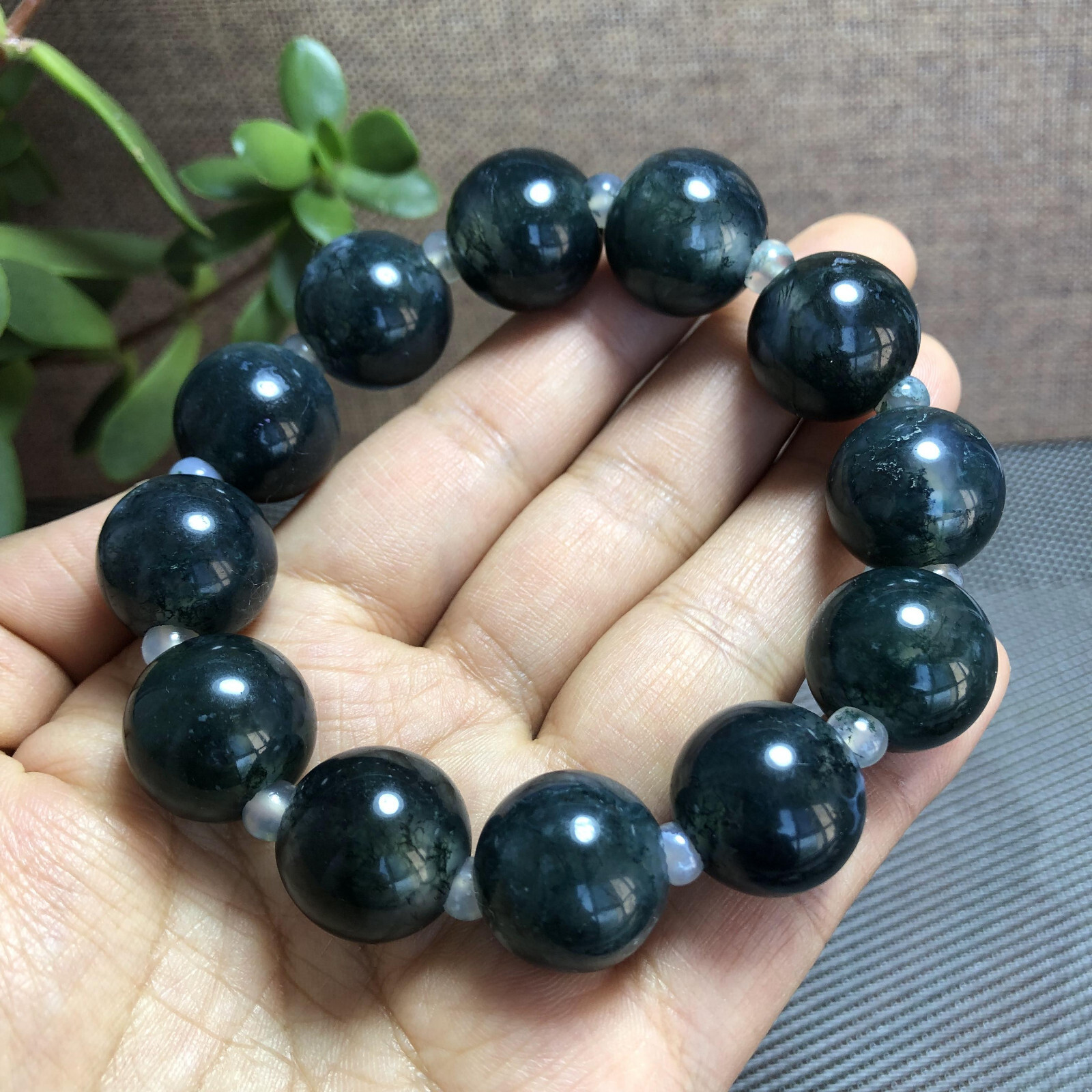 18mm Natural Polished Moss Agate bracelets Crystal ball sphere Specimen A1099