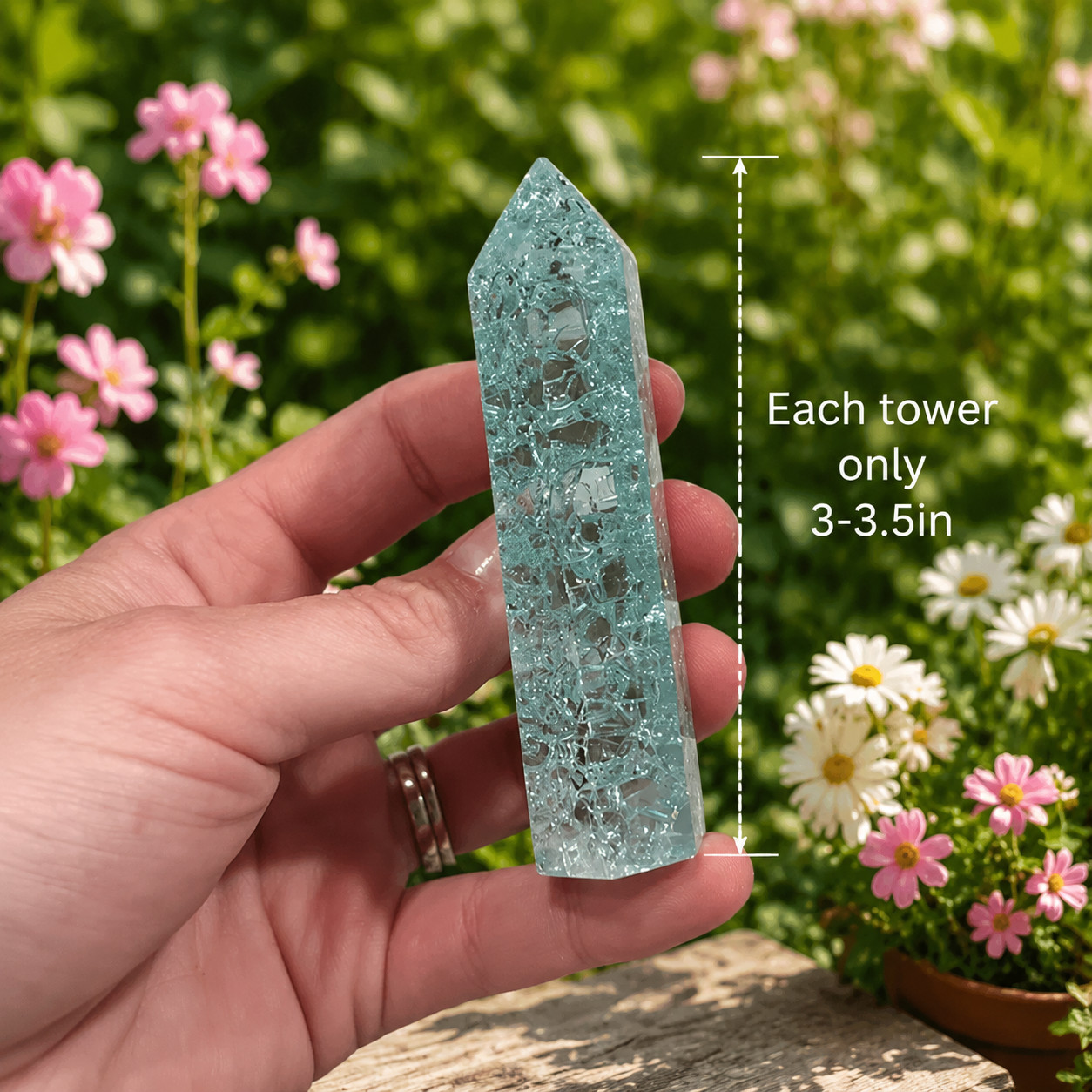 Handmade Blue Crackle Quartz Crystal Tower Healing Wand Obelisk Gemstone Gift