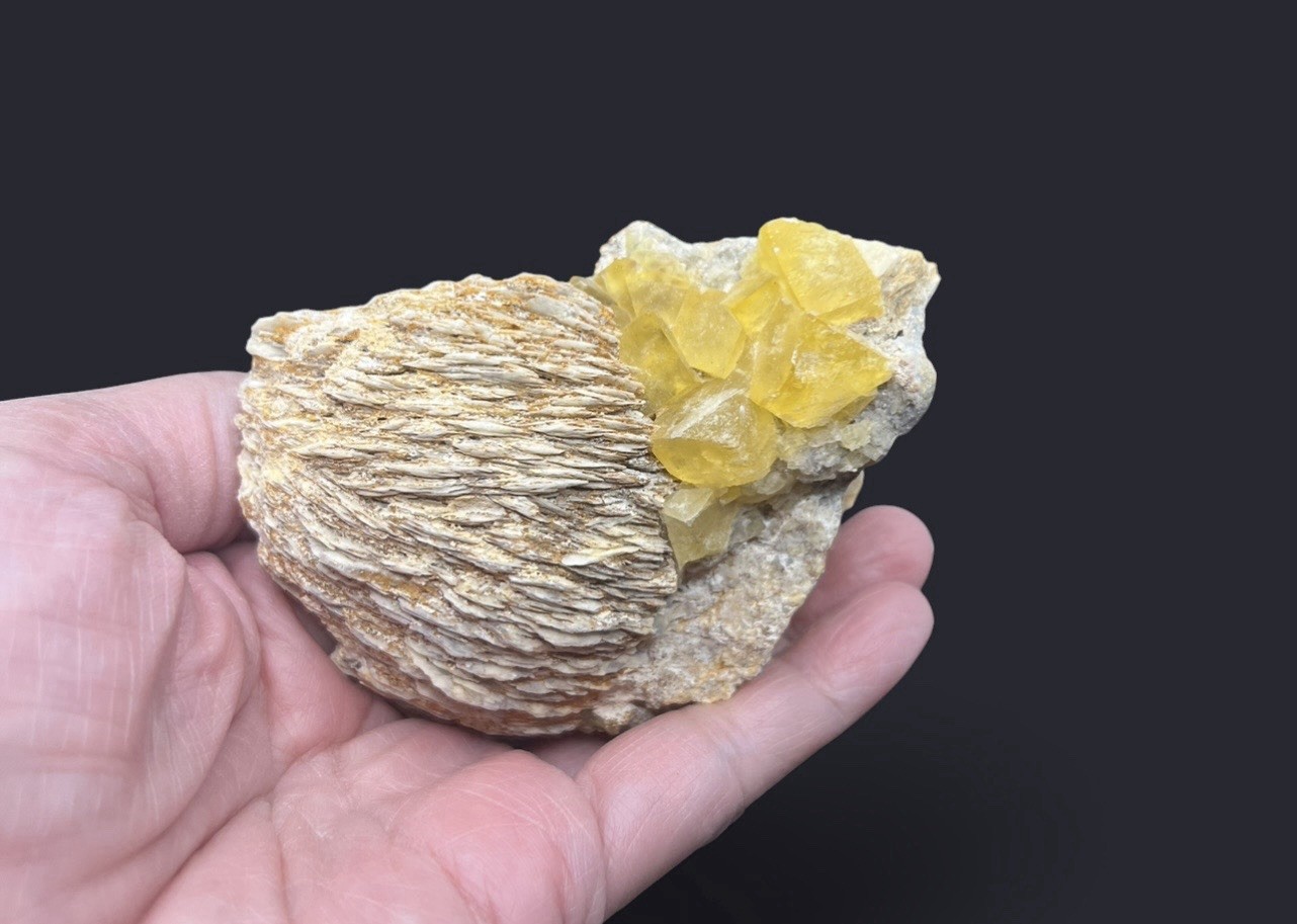 Yellow Fluorite Cubed Stone on Barite from Morocco 309g Over 3in -Fluorescent