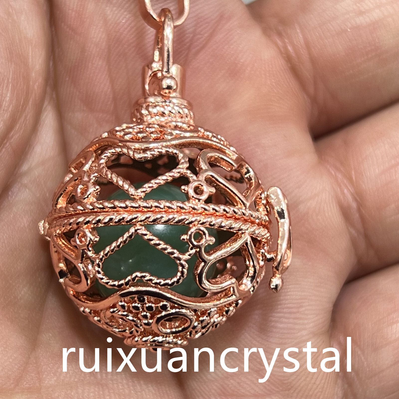 1pc Natural Aventurine Quartz Sphere cage key chain Crystal Reiki Healing