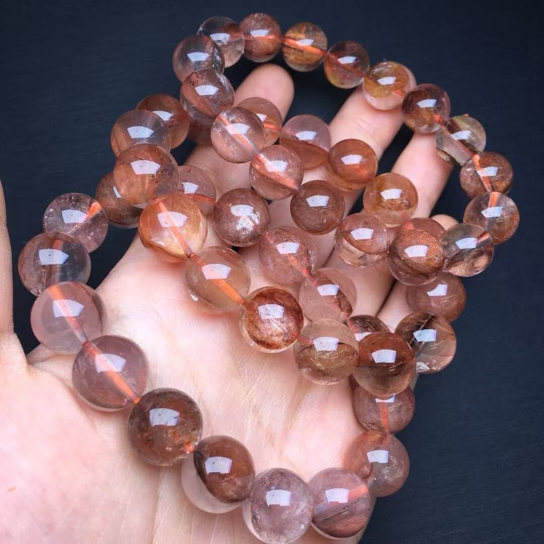 18mm Natural Fire Quartz Bead Bracelet Reiki Crystal Quartz Healing Decorate 1pc