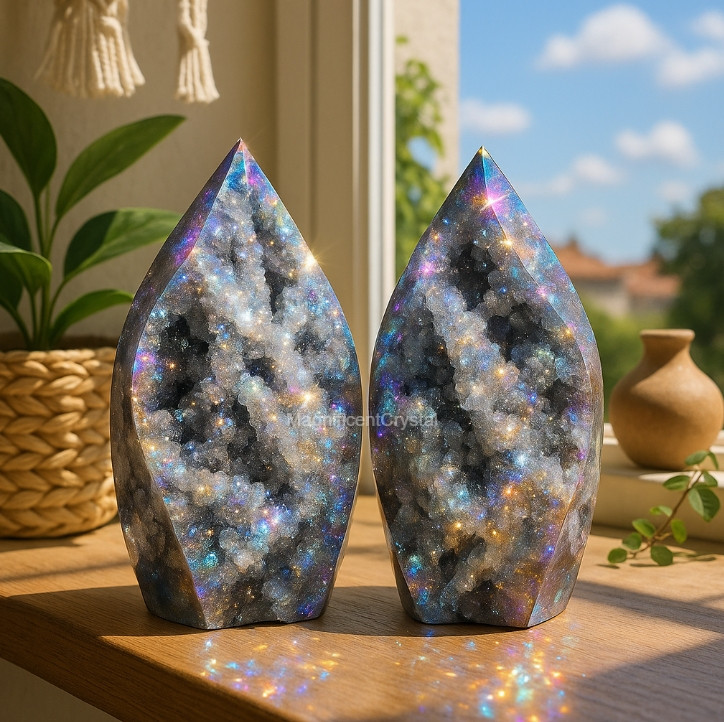 1PC Angel Aura Sphalerite Flame Tower Rare Geode Crystal Healing Home Decor
