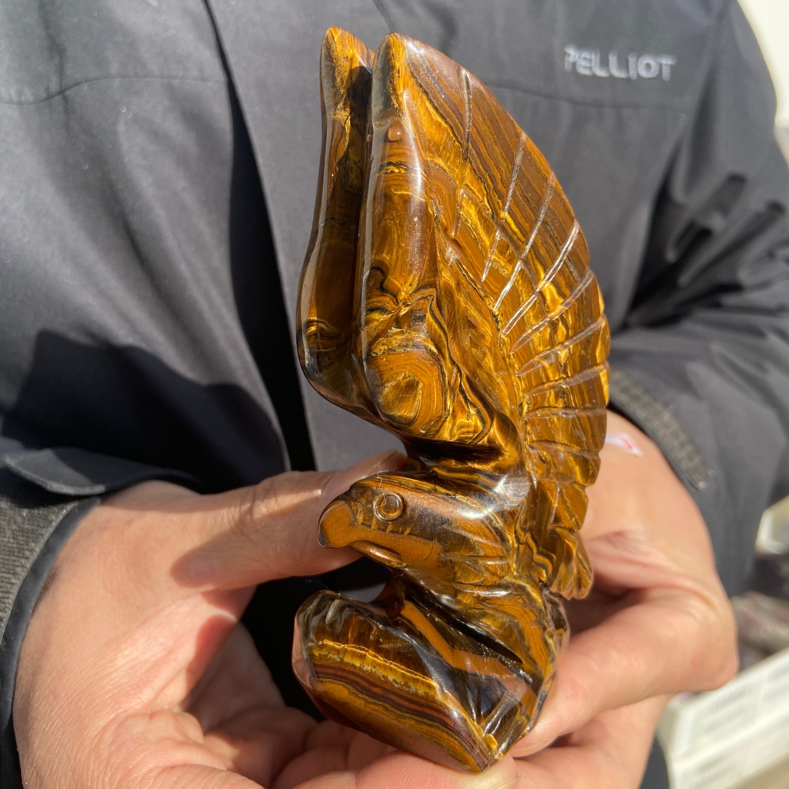 300g Natural Tiger-eye stone carved eagle-shaped quartz crystal mineral specime