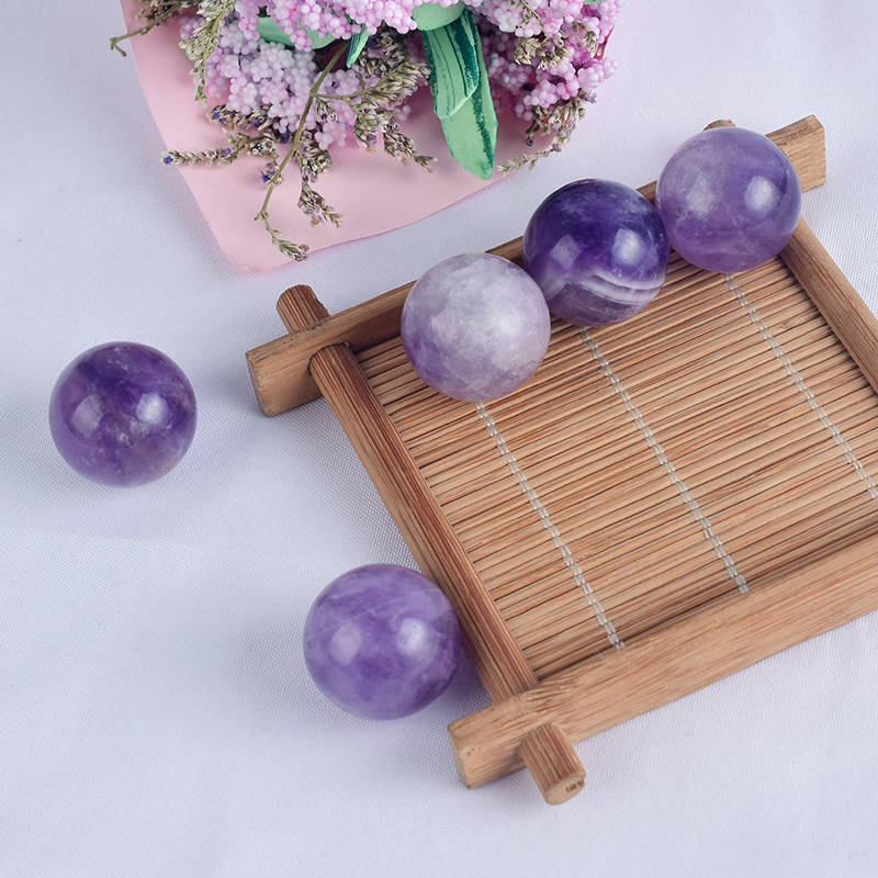 5Pcs 35mm Raw Natural Amethyst Ball Quartz Crystal Sphere Energy Decor W/ Stand