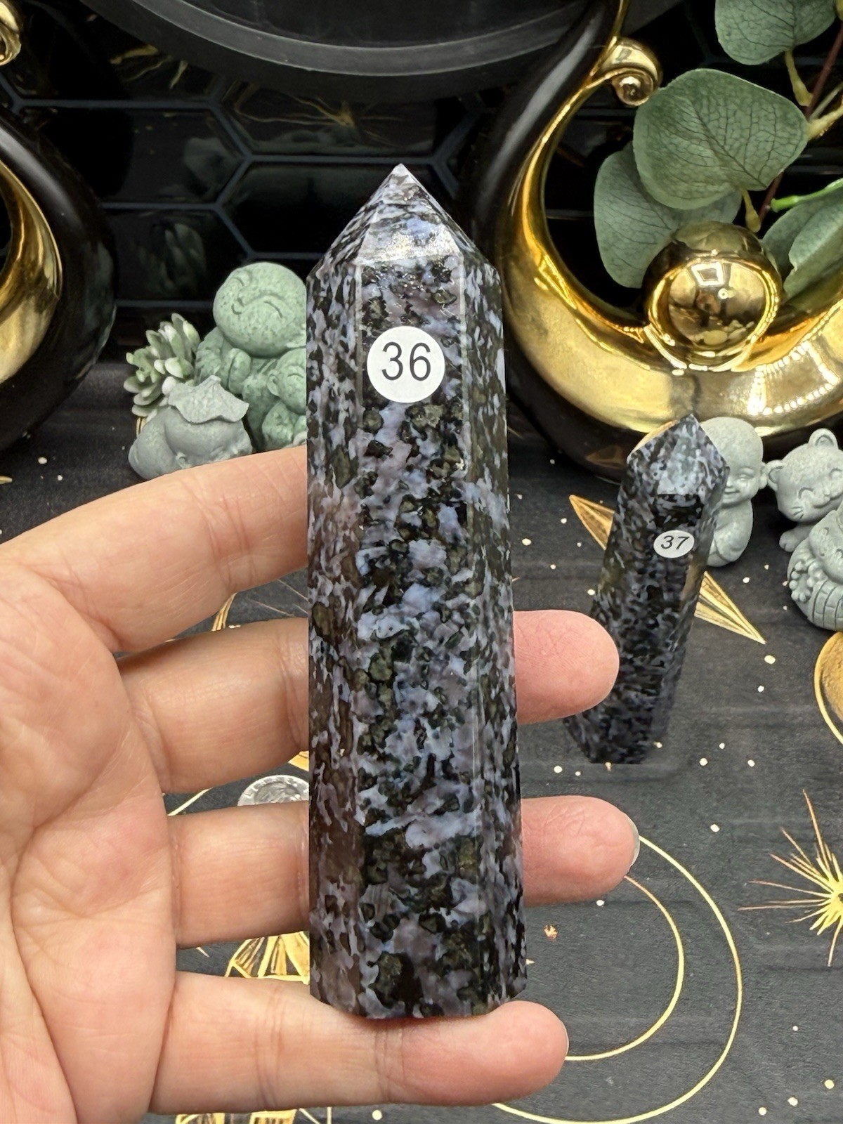 Natural Indigo Gabbro Mystical Merlinte Mica inclusions Towers Free shipping