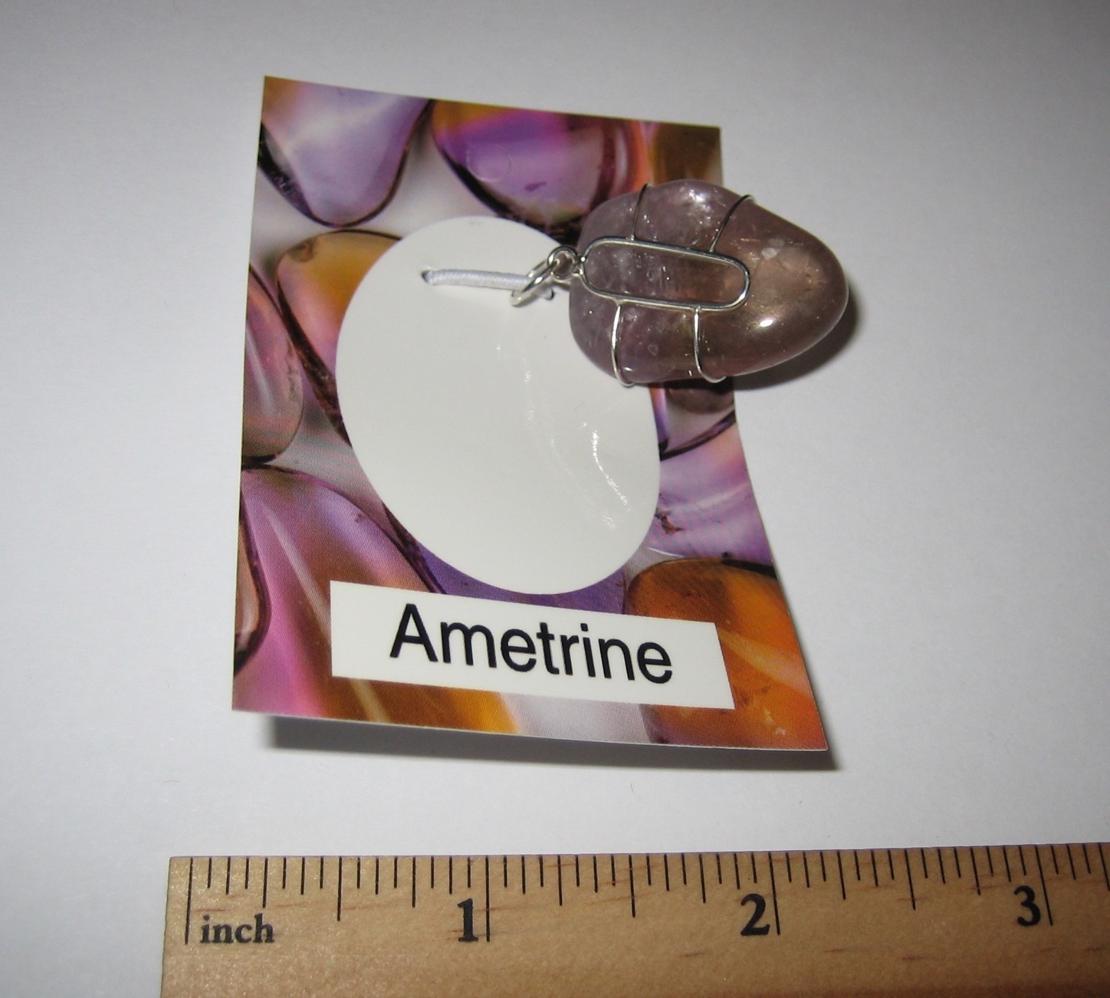 1″ TUMBLED AMETRINE (AMETHYST & CITRINE) STERLING SILVER WIRE WRAP PENDANT *1