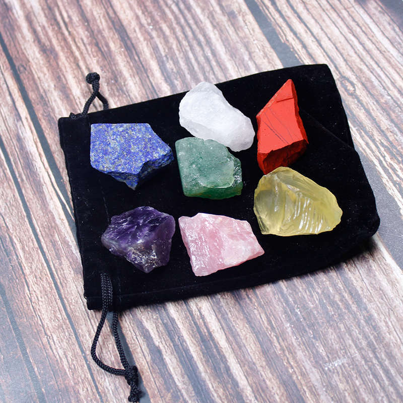 Natural 7 Chakra Quartz Crystal Raw Rough Metaphysical Energy Stone Set W/ Bag