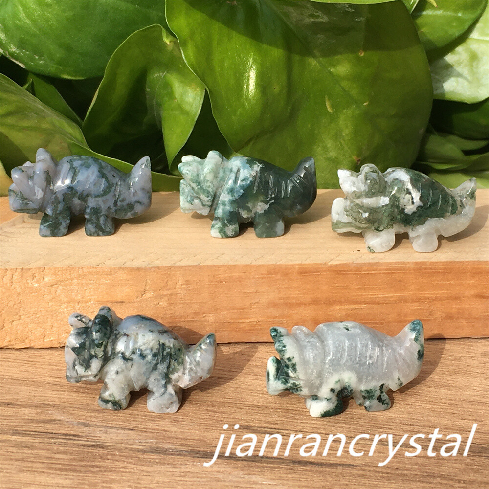 5pcs Natural Aquatic agate mini triceratops carved quartz crystal Skull Healing