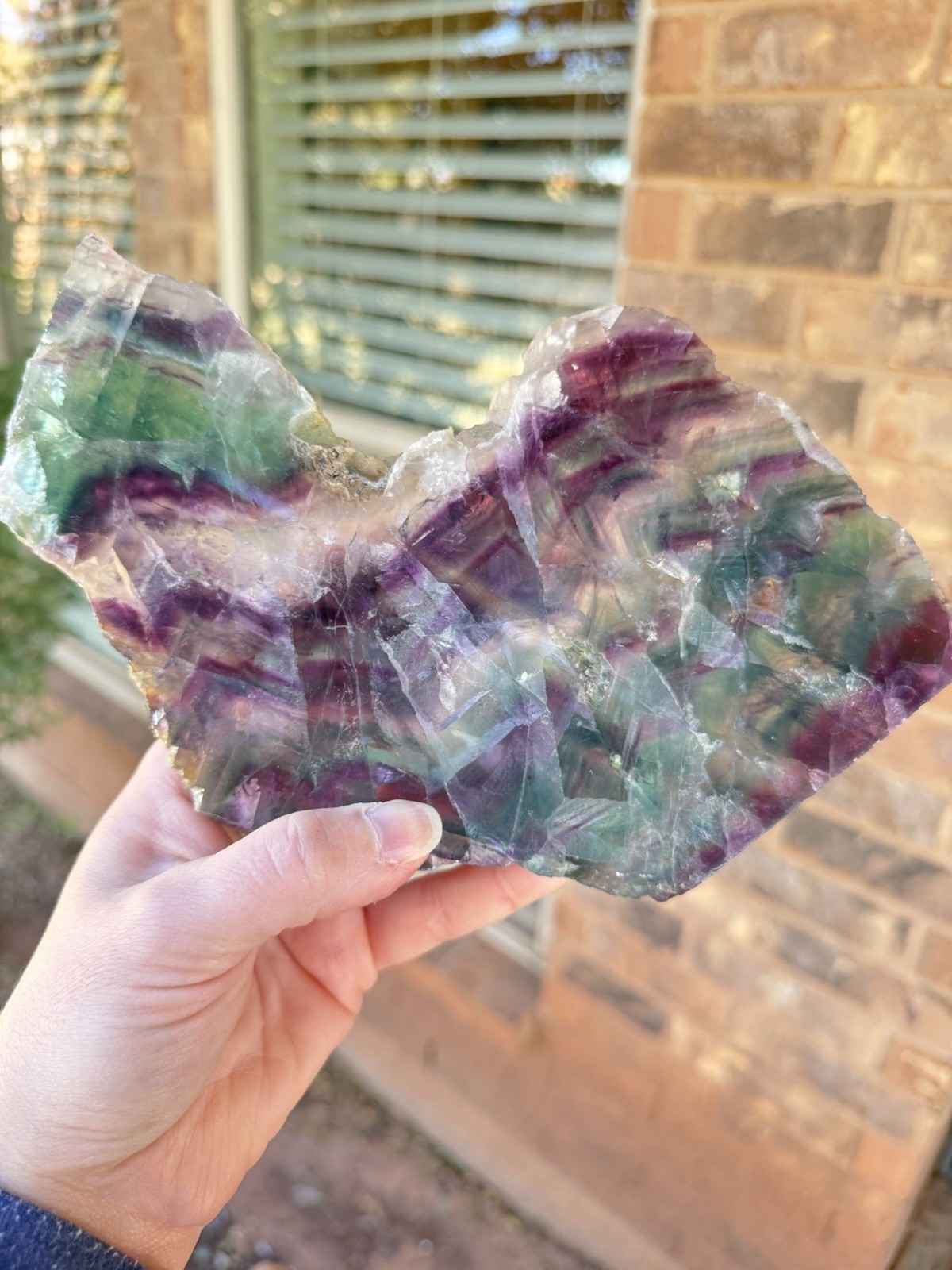 Rainbow Crystal Fluorite Chevron Slab with Stand 2lb 1oz Blue Purple Green Rare