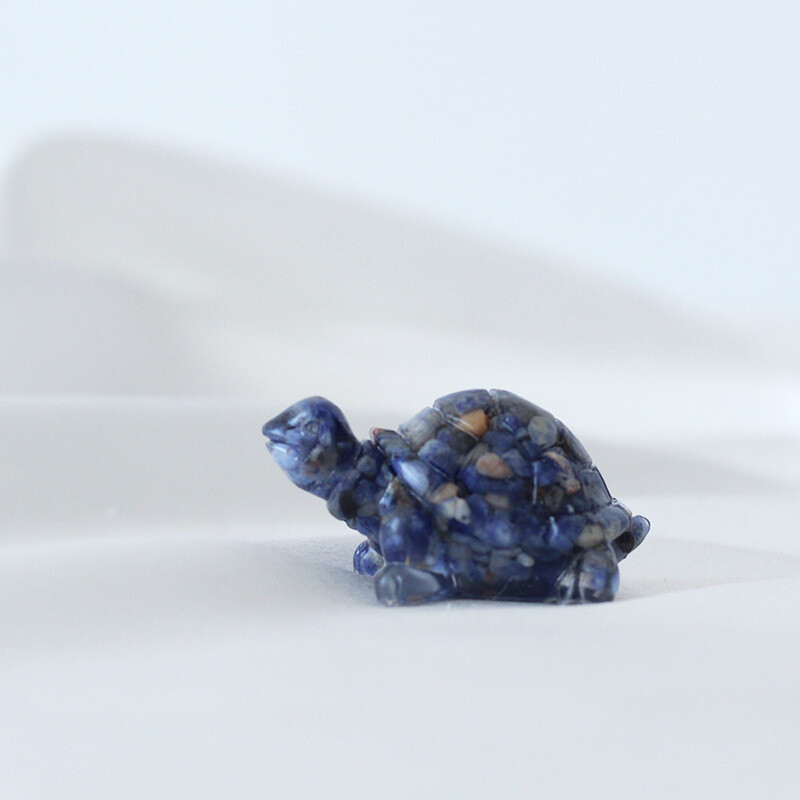 5Pcs Natural Lapis Lazuli Quartz Crystal Carved Turtle Stone Epoxy Resin Statue