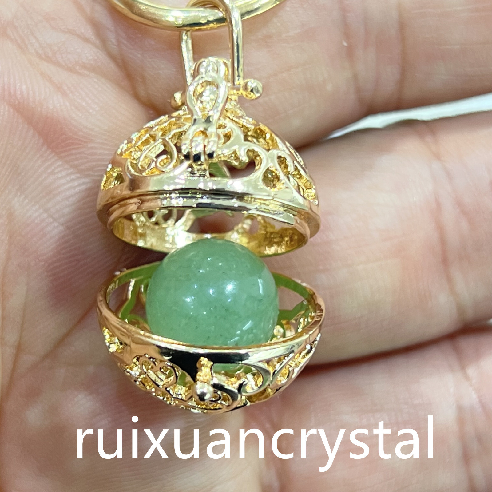 1pc Natural Aventurine Quartz Sphere cage key chain Crystal Reiki Healing