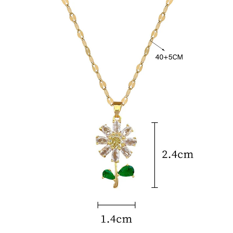 Women’s Fashion Jewelry Gold Cubic Zircon Sunflower Earrings Necklace Set Reiki