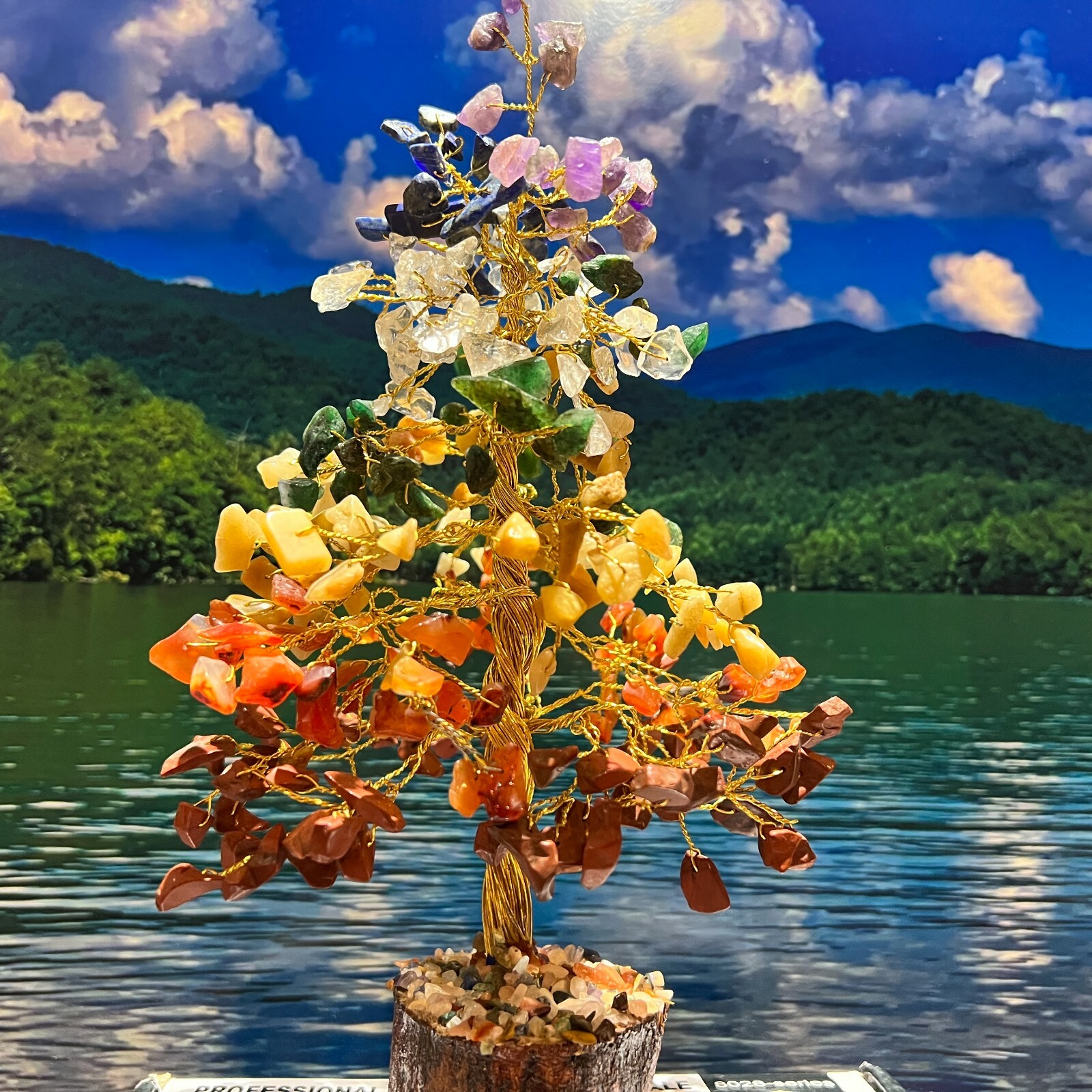 LARGE 7 Chakra Crystal Gemstone Bonsai Money Tree Good Luck Prosperity FengShui