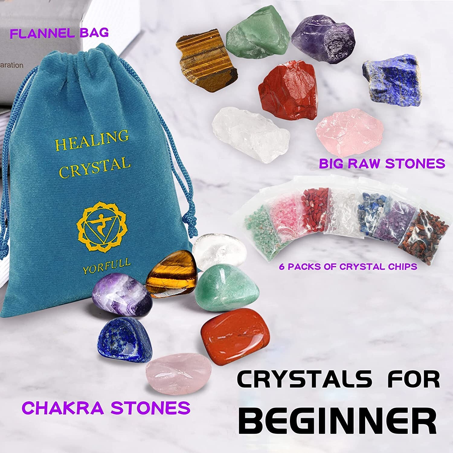 Wiccan 7 Chakra Crystal Set Healing Crystal for Beginners 30 Pcs Healing Crystal