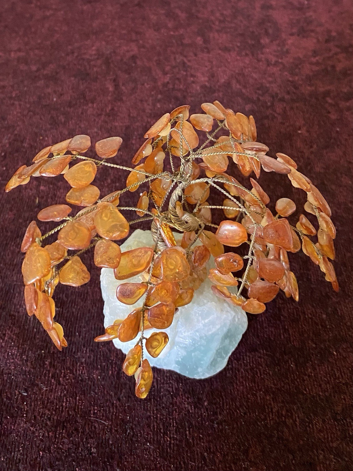 HEAVY PIECE OF QUARTZ CRYSTAL WITH WIRE TREE ADORNED BY TREE RESIN 5”H HEALING