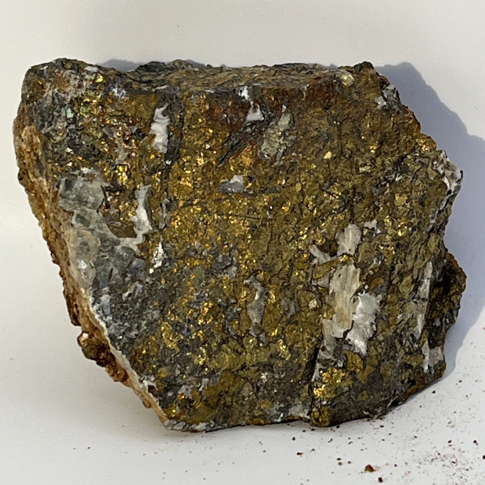 Golden Chalcopyrite Gemstone Mineral Specimen w/Calcite 205g 3×2.5×1″