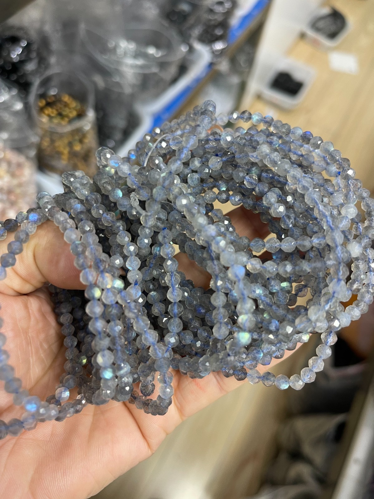 Wholesale 3pcs Labradorite Polyhedron Bracelet 4mm Crystal Healing Bracelet
