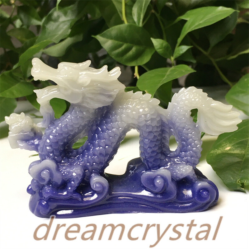 4″ Luminous Stone Chinese Dragon Skull Carved Epoxy Resin Skull Reiki Gift 1pc