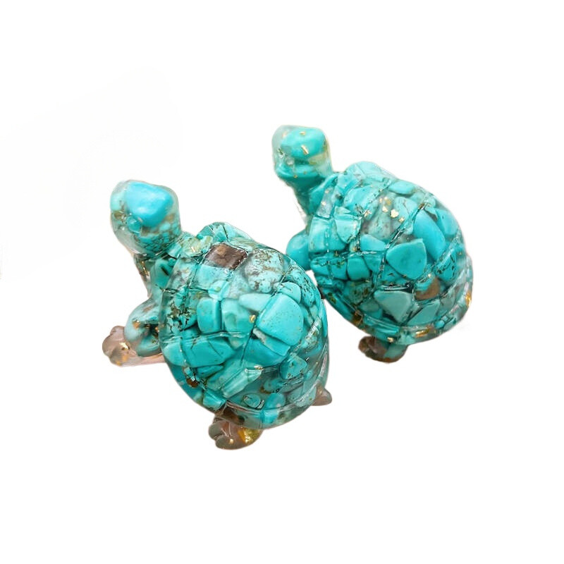 Natural Turquoise Quartz Crystal Longevity Turtle Carved Mini Gravel Resin Decor