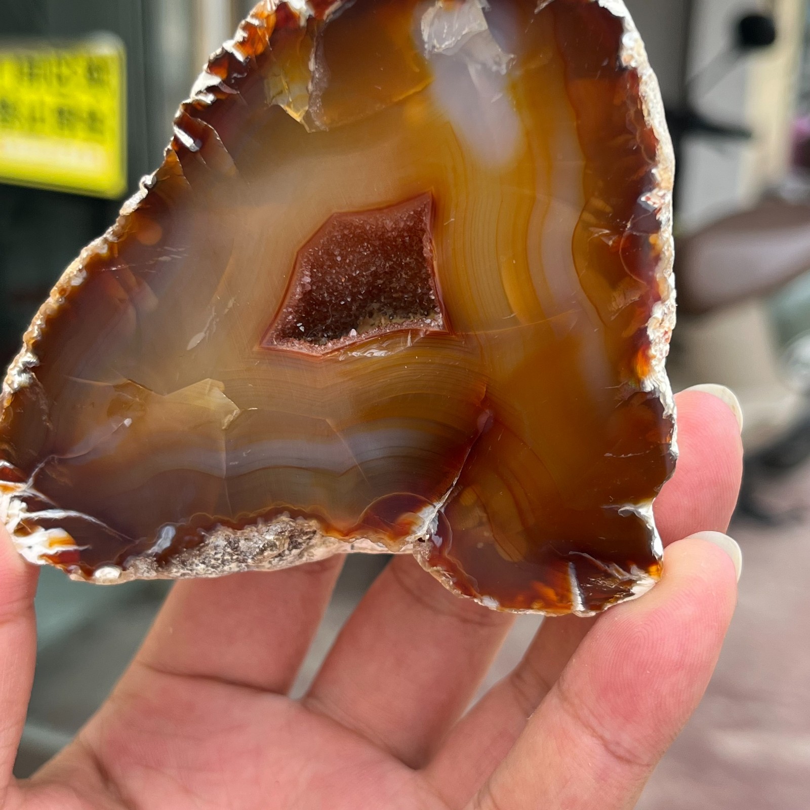340g Small Natural Red Agate Geode Carnelian Druzy Crystal Mineral Specimen