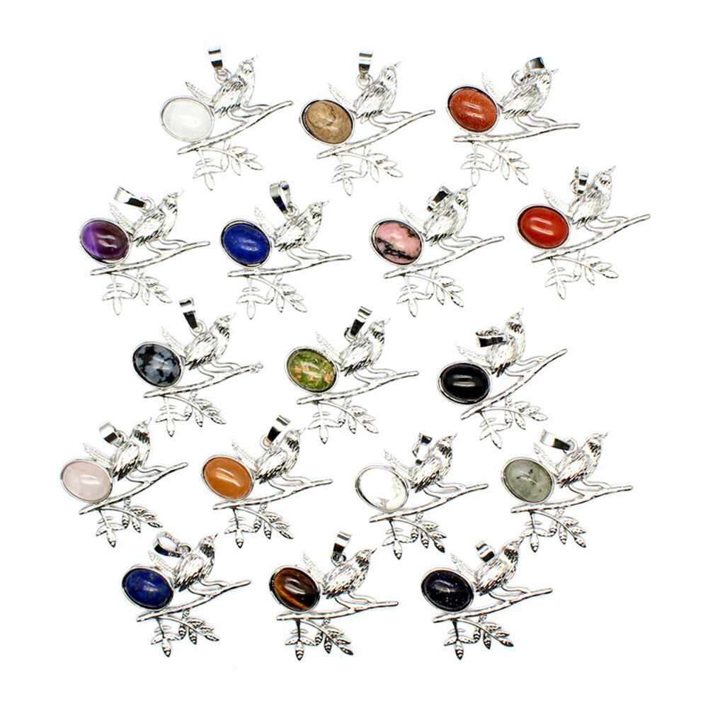 Natural Crystal Beads Bird Pendant Chakra Quartz Stone Animal Necklace Healing