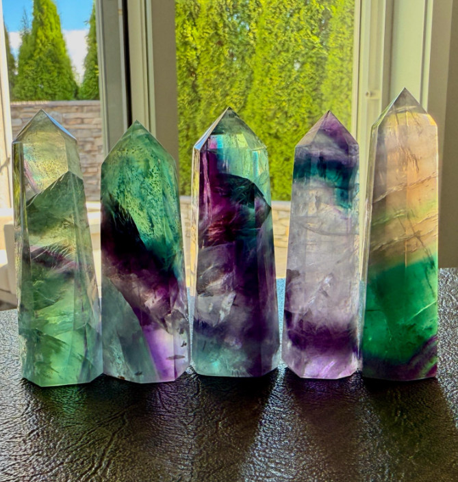 Rainbow Fluorite Healing Crystal Wands Obelisk Reiki Tower Point Home Decoration