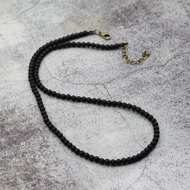 Antique Handmade 4mm Natural Stone Beads Necklace Simple Mens Chocker Necklace