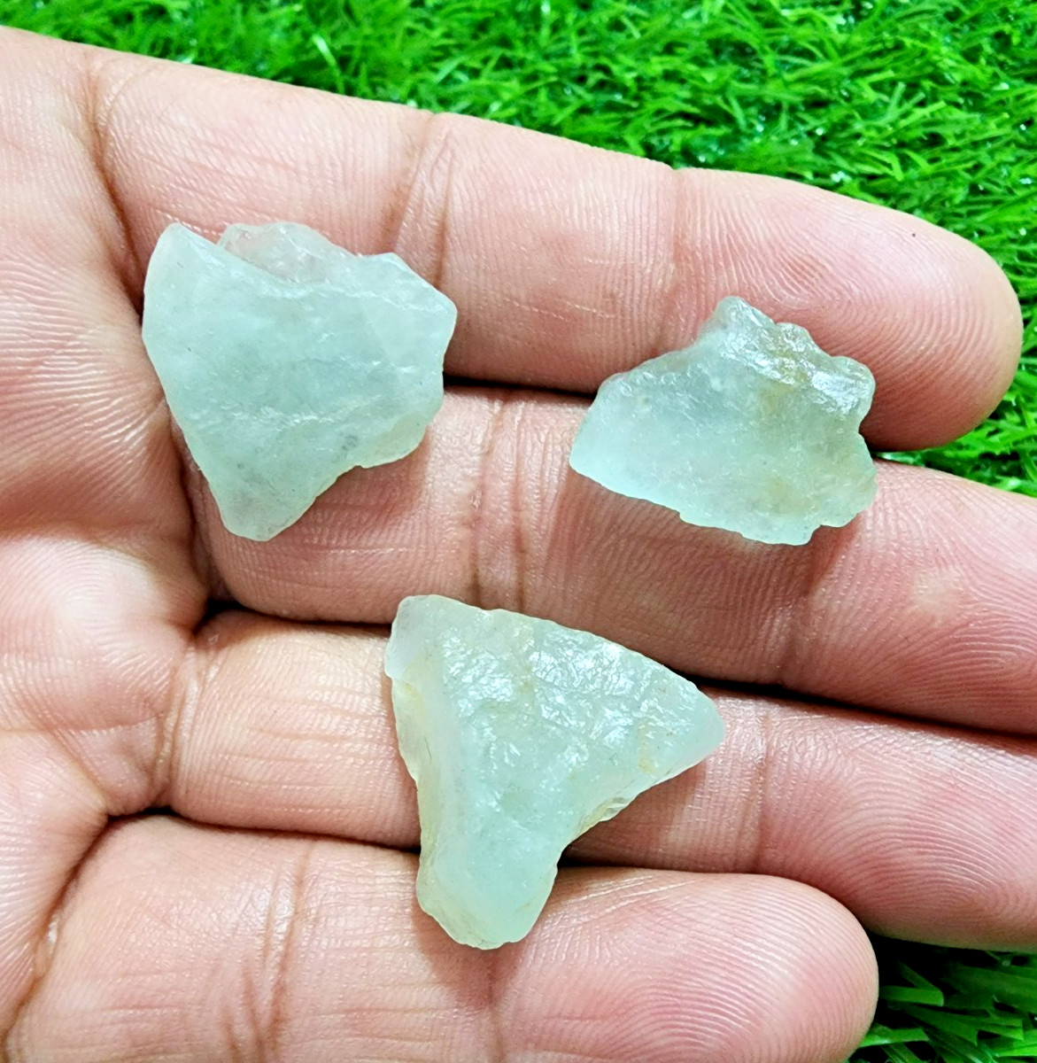 3 Pcs Large Blue Aquamarine Gemstone Rough Lot 20-22mm Aquamarine Raw Stones