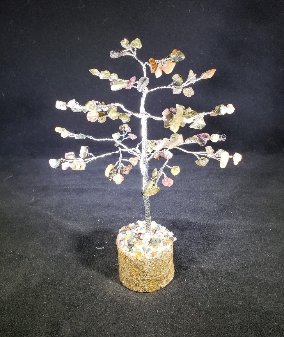 NATURAL MULTI-TOURMALINE GEMSTONE CHIP TREE WITH 100 STONES CRYSTAL TREE OF LIFE