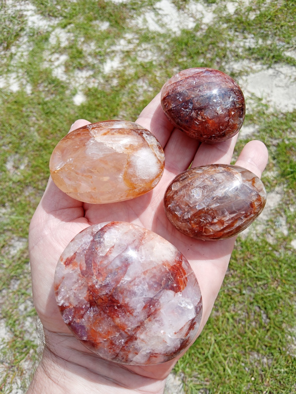4 Hand Polished Hematoid Fire 🔥 Quartz Palm Stones! Healing, 1 Pound! X3