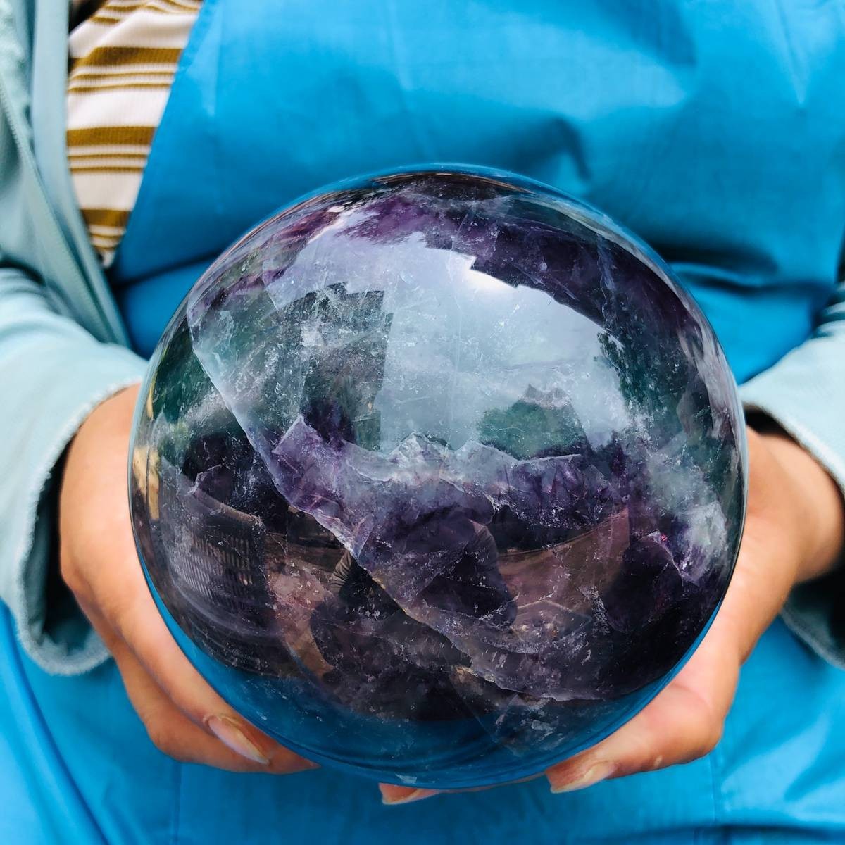 5.98LB Natural Rainbow Fluorite Sphere Reiki Healing Meditation Crystal Ball