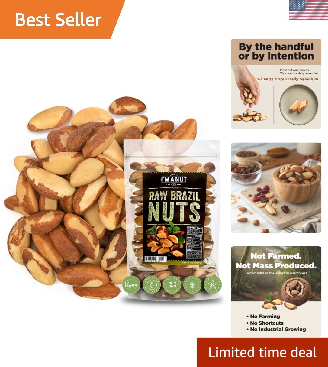 16 oz Raw Brazil Nuts: Rich in Selenium, Gluten & Peanut Free Delight