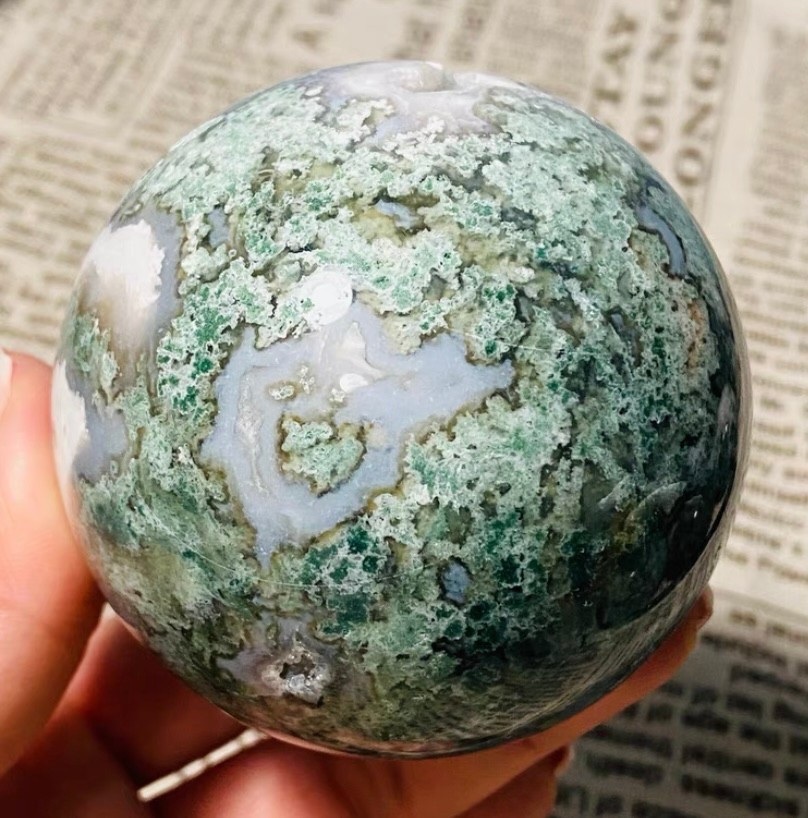 466g Natural Geode Aquatic Plant Water Grass Moss Agate Balls Crystal Sphere