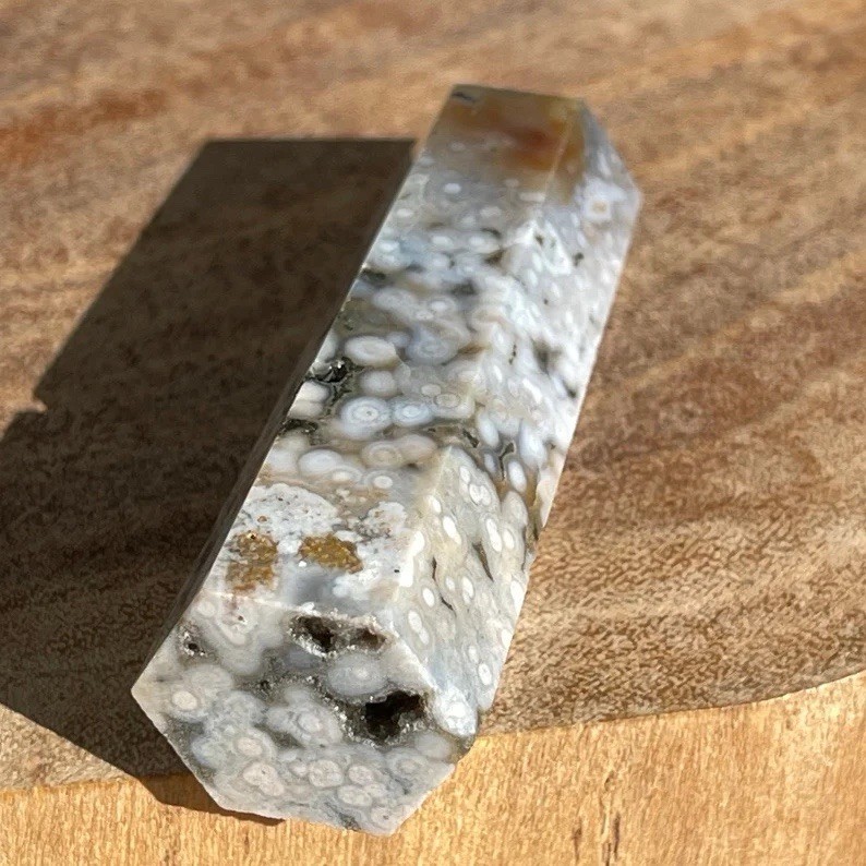 8th Vein Ocean Jasper Tower – Natural Blue & White Rare Bubble Jasper Point